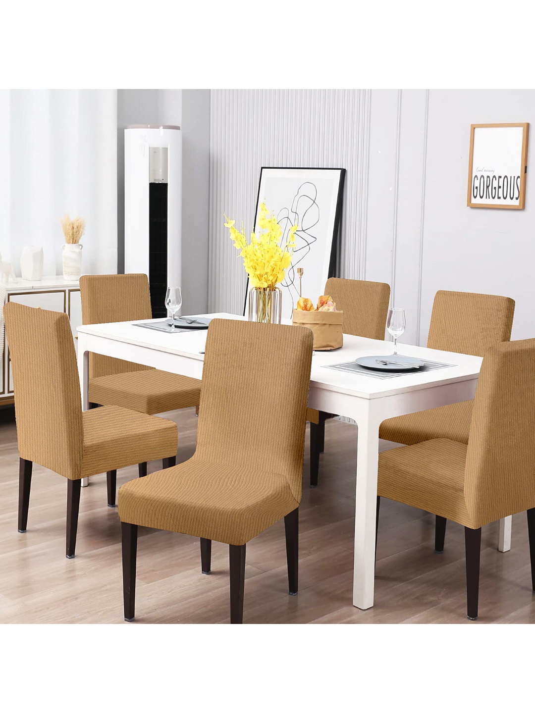 

Cortina Set of 6 Cream-Coloured Jacquard Stretchable Chair Slipcovers