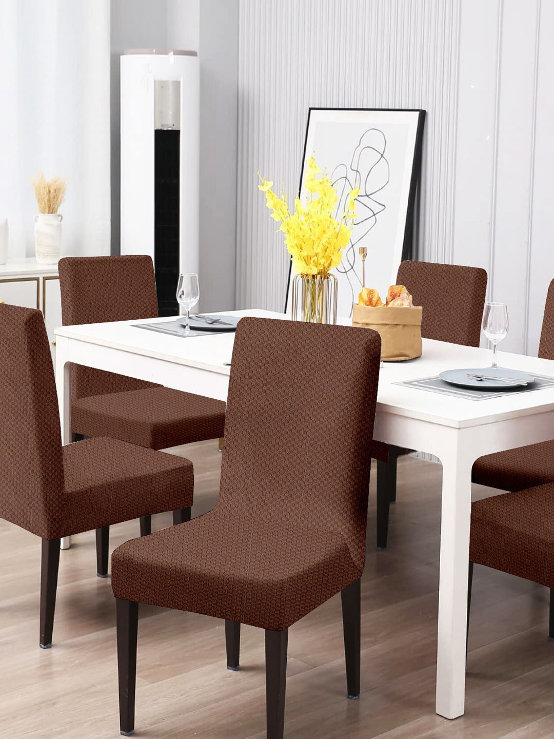 

Cortina Brown 6 Pieces Textured Self Design Stretchable Chair Covers