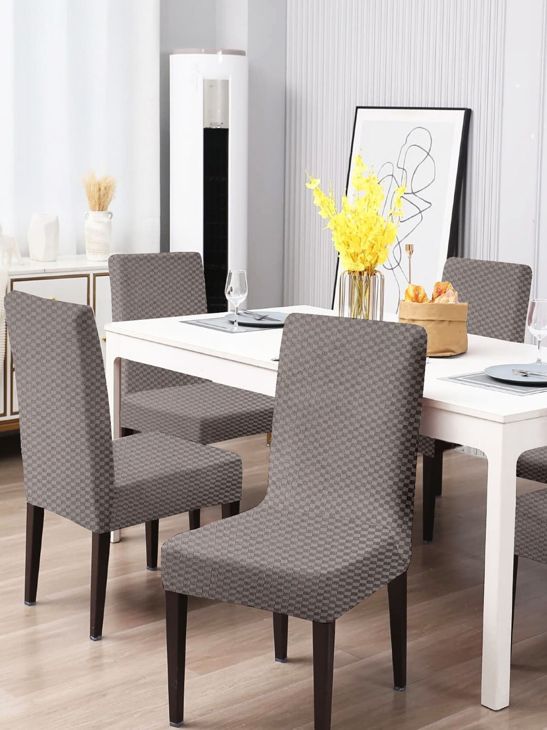 

Cortina Set of 6 Grey Jacquard Stretchable Chair Slipcovers