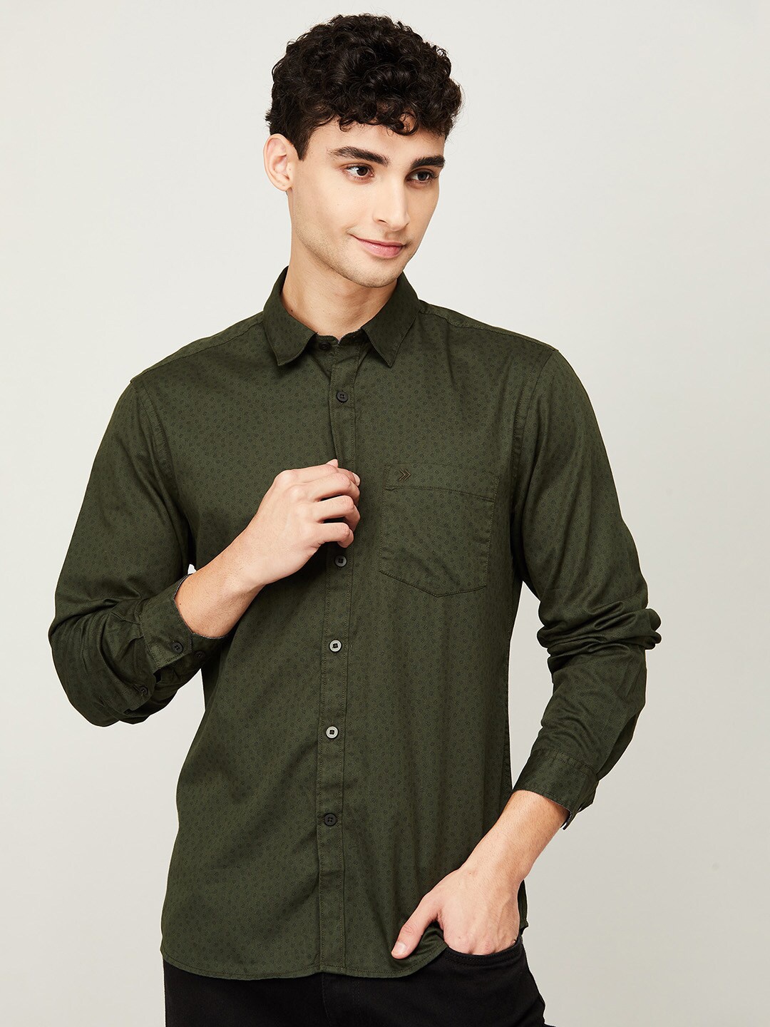

CODE by Lifestyle Men Olive Green Slim Fit Printed Casual Shirt