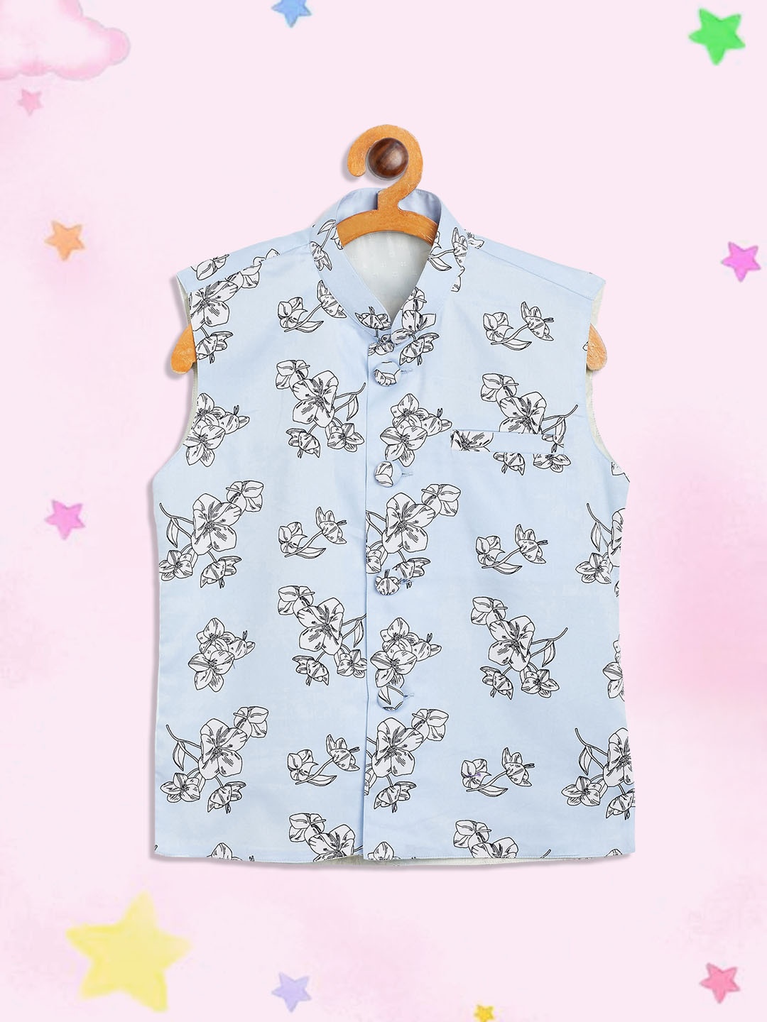 

YK Boys Blue Floral Printed Nehru Jacket