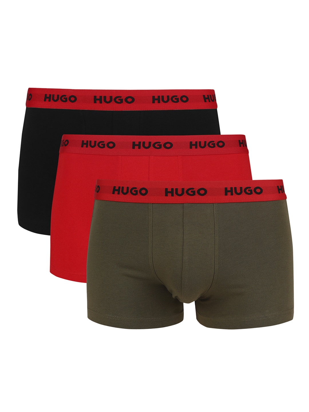 

HUGO Men Pack Of 3 Red & Green Solid Trunks