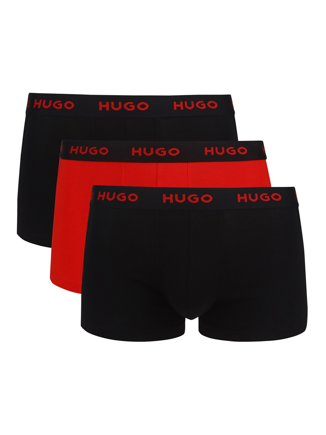 

HUGO Men Black & Red Solid Cotton Trunk Pack Of 3