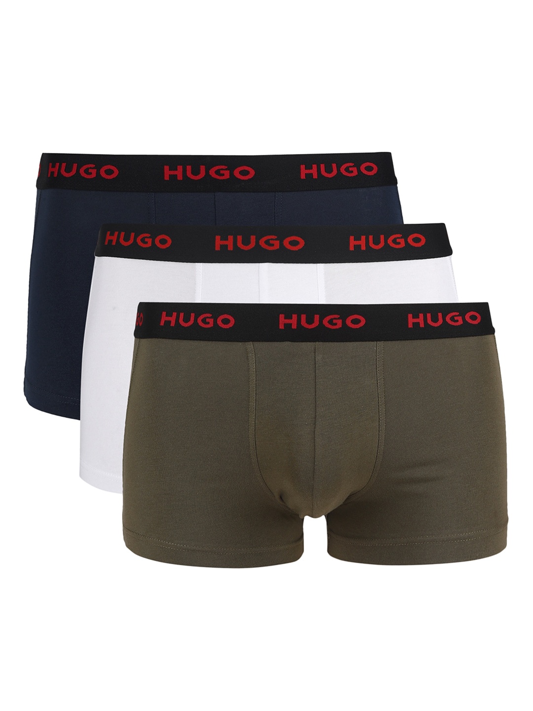 

HUGO Men Pack Of 3 Olive Green & White Solid Trunk