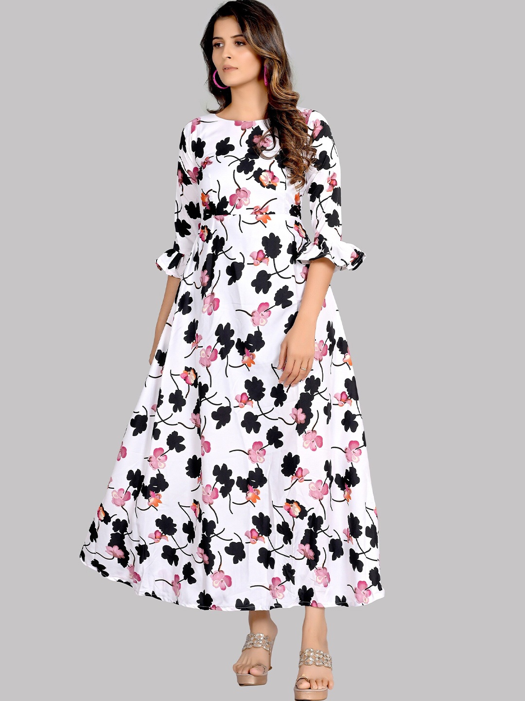 

AUCREATIONS White Tie-Up Neck Crepe Maxi Dress