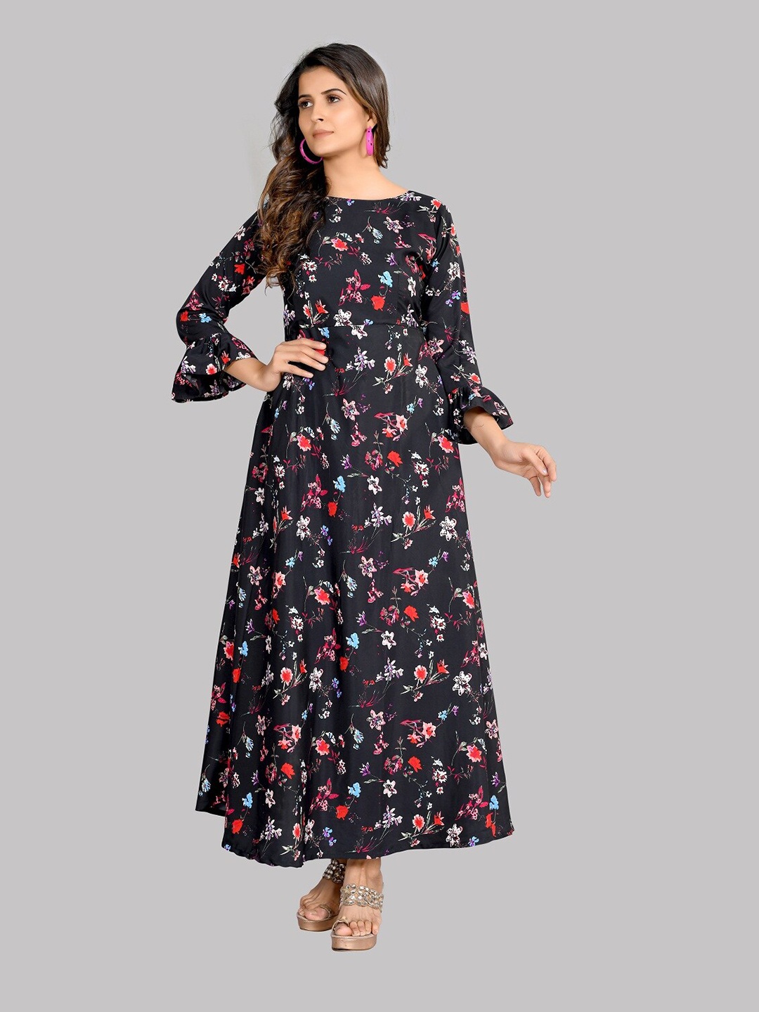 

AUCREATIONS Black Floral Crepe Maxi Dress