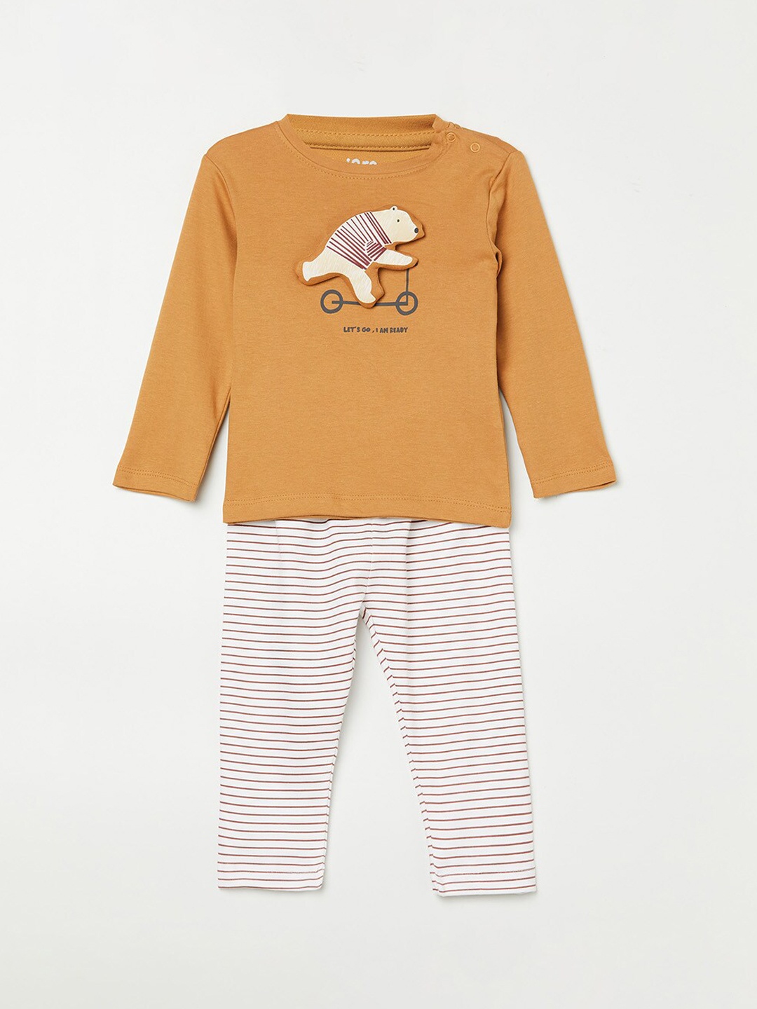 

Juniors by Lifestyle Boys Brown & White Printed Pure Cotton Top with Pyjamas