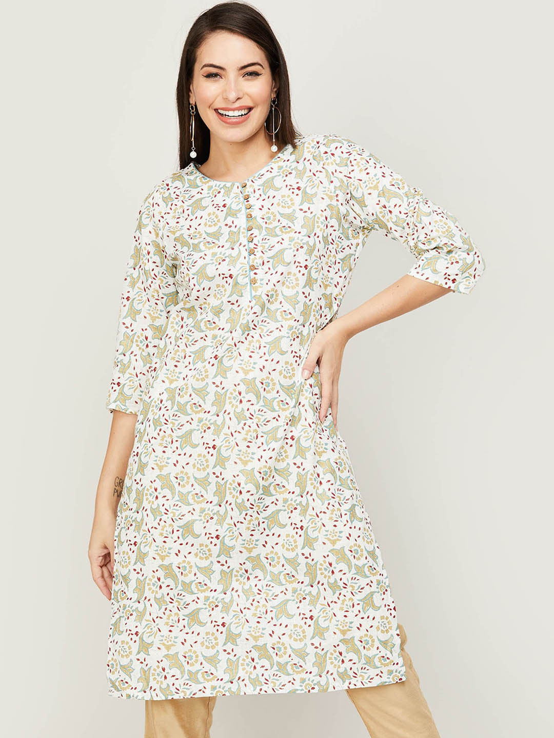 

Melange by Lifestyle Women Off White Ethnic Motifs Printed Kurta