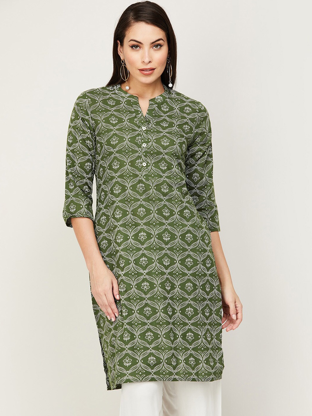 

Melange by Lifestyle Women Green Ethnic Motifs Printed Straight Kurta