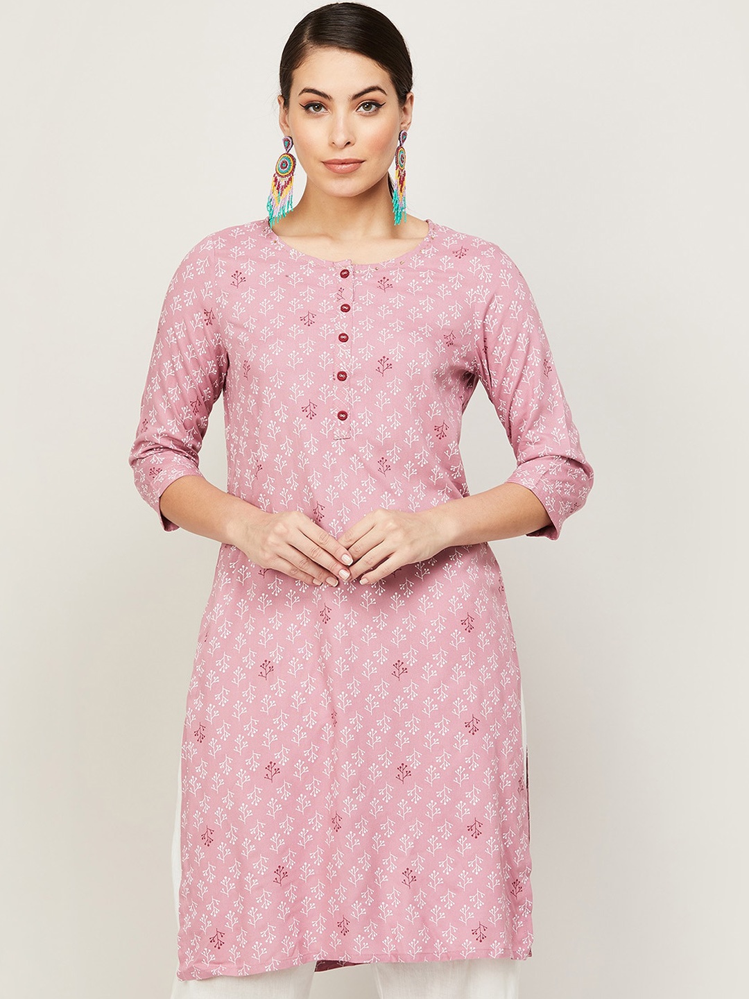 

Melange by Lifestyle Women Pink & White Ethnic Motifs Printed Kurta