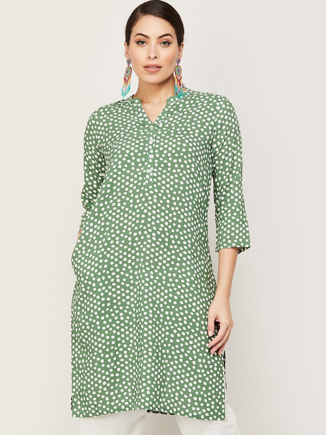 

Melange by Lifestyle Women Green Printed Pathani Kurta