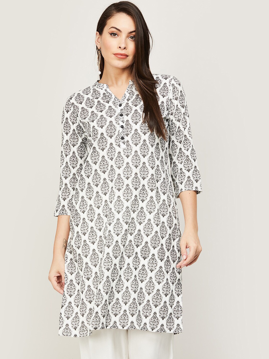 

Melange by Lifestyle Women White & Grey Printed Kurta