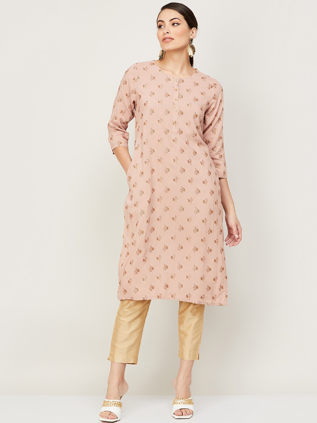 

Melange by Lifestyle Women Peach-Coloured Ethnic Motifs Printed Kurta