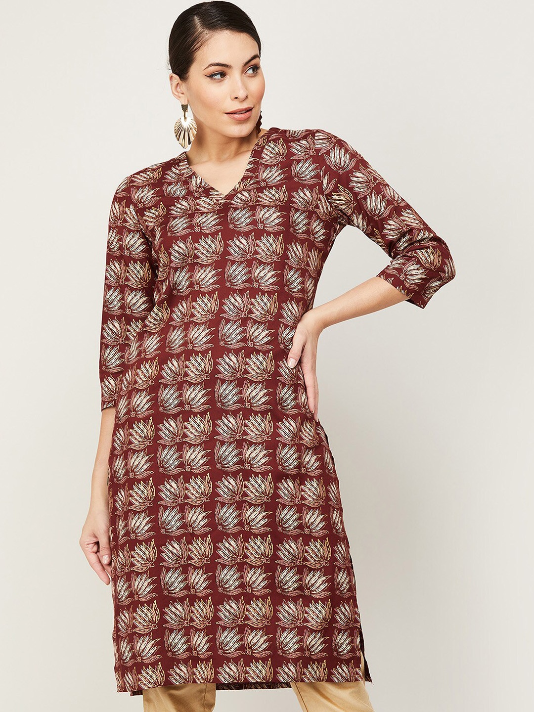 

Melange by Lifestyle Women Brown Ethnic Motifs Printed Kurta