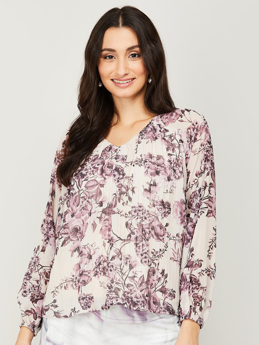 

CODE by Lifestyle Beige & Pink Floral Print Top