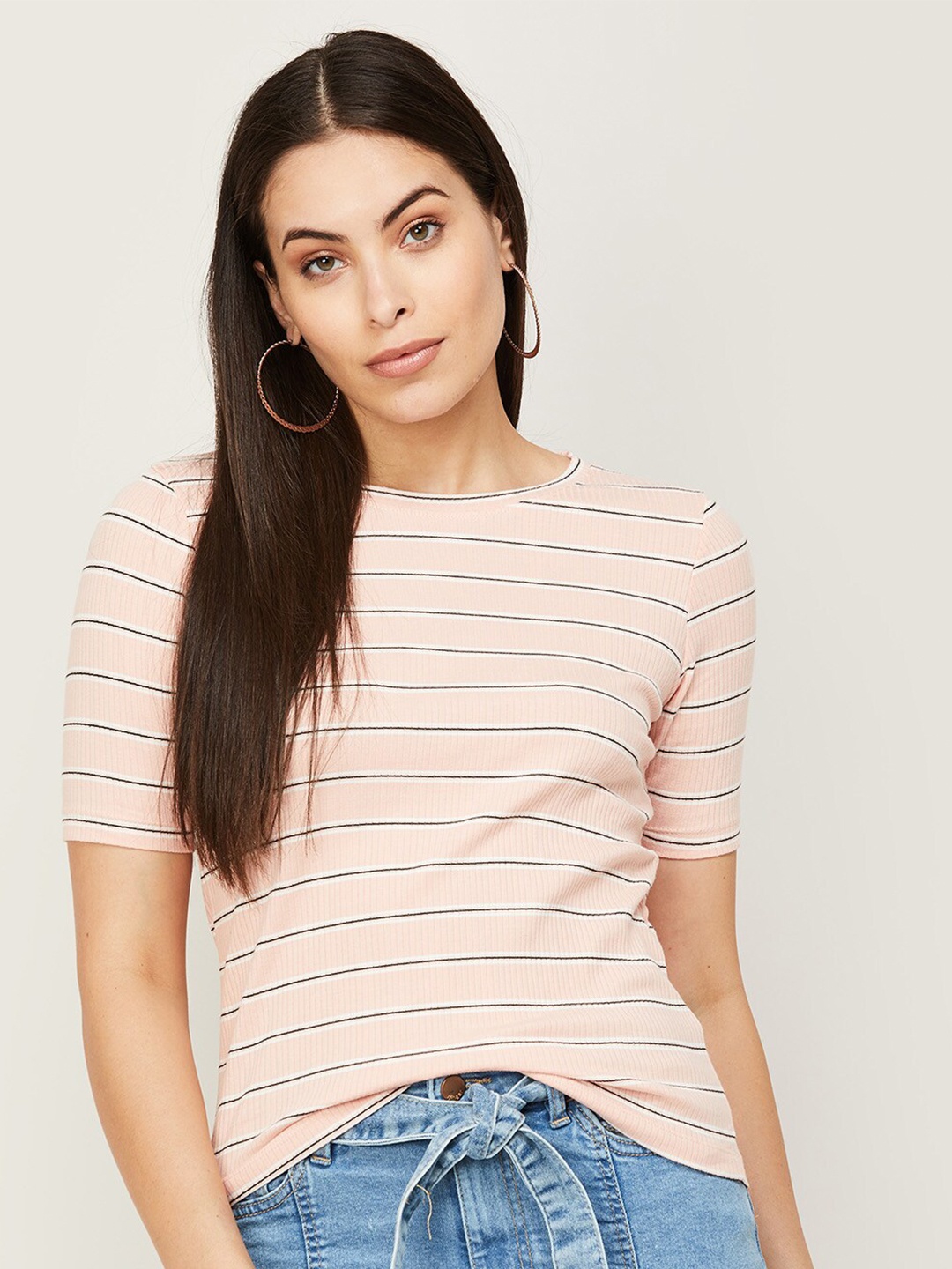 

CODE by Lifestyle Womens Peach-Coloured Striped Top
