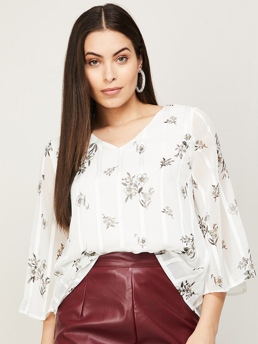 

CODE by Lifestyle Women White Floral Print Top