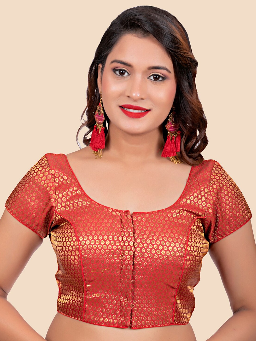 

FEMMIBELLA Women Maroon & Gold-Toned Princess Cut Brocade Saree Blouse
