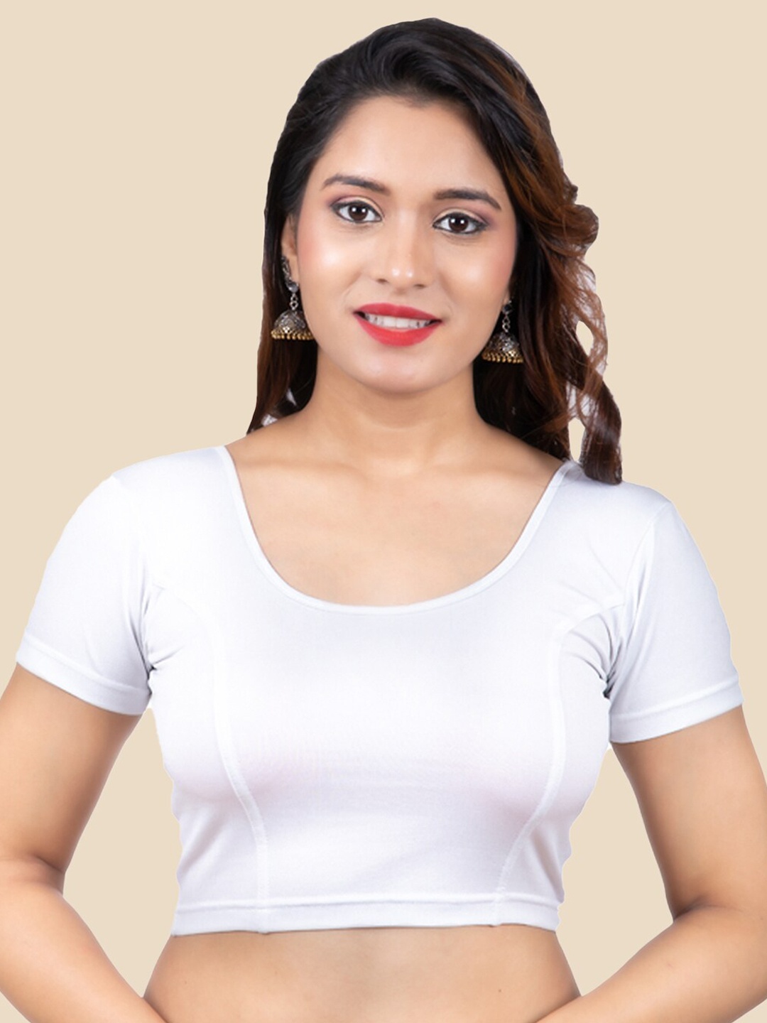 

FEMMIBELLA Women White Solid Saree Blouse, Silver