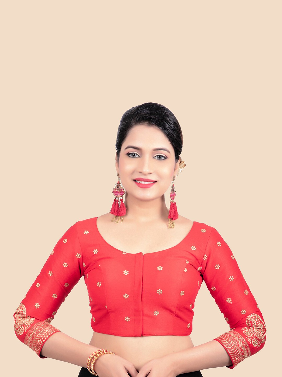 

FEMMIBELLA Women Red Embroidered Padded Readymade Saree Blouse