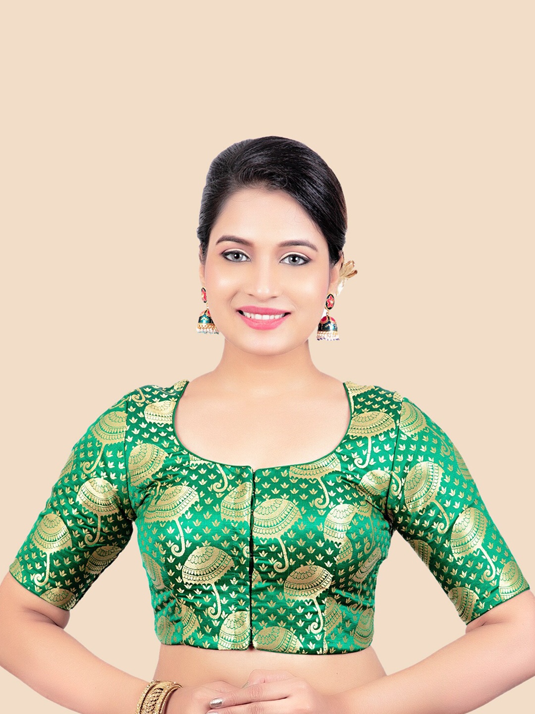

FEMMIBELLA Women Green Woven Design Brocade Saree Blouse