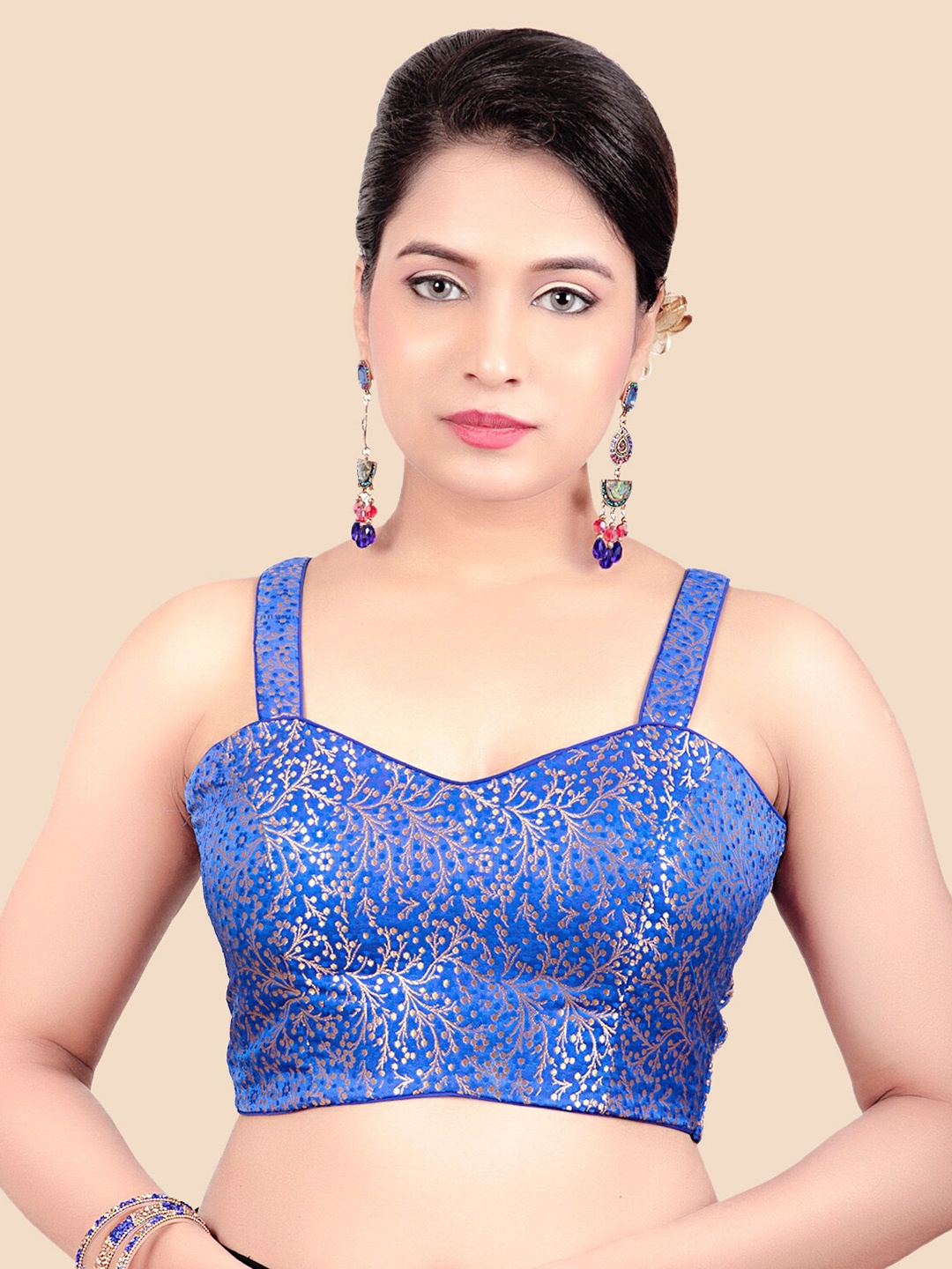 

FEMMIBELLA Blue Brocade Princess Cut Saree Blouse