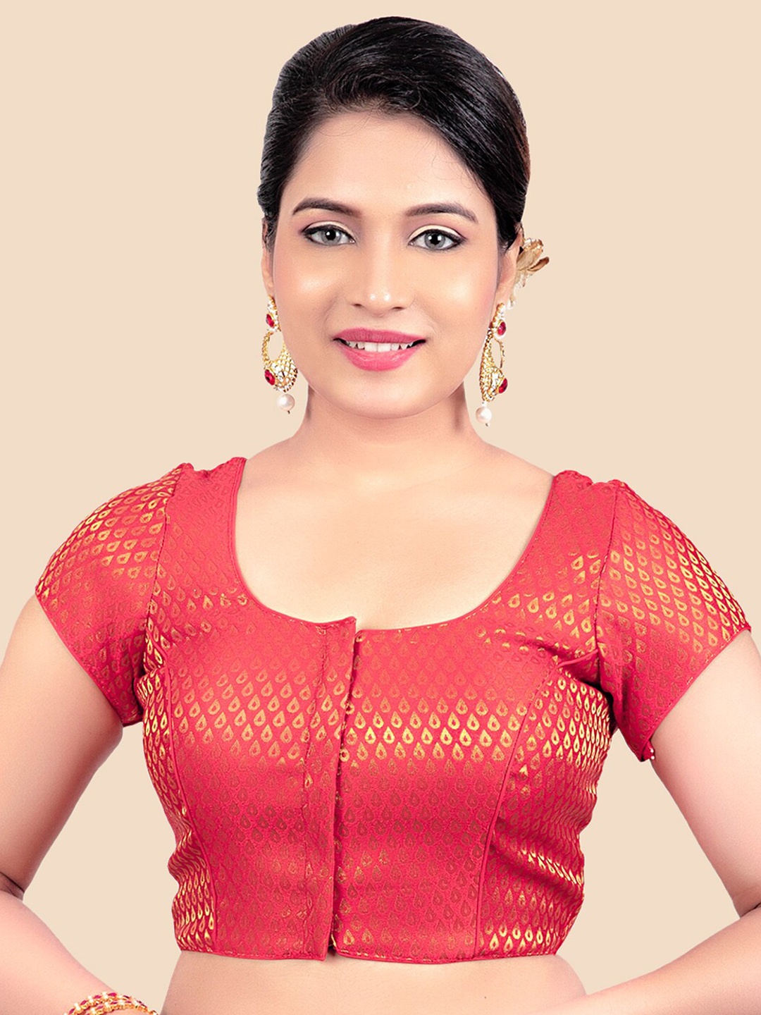 

FEMMIBELLA Red Brocade Princess Cut Padded Saree Blouse