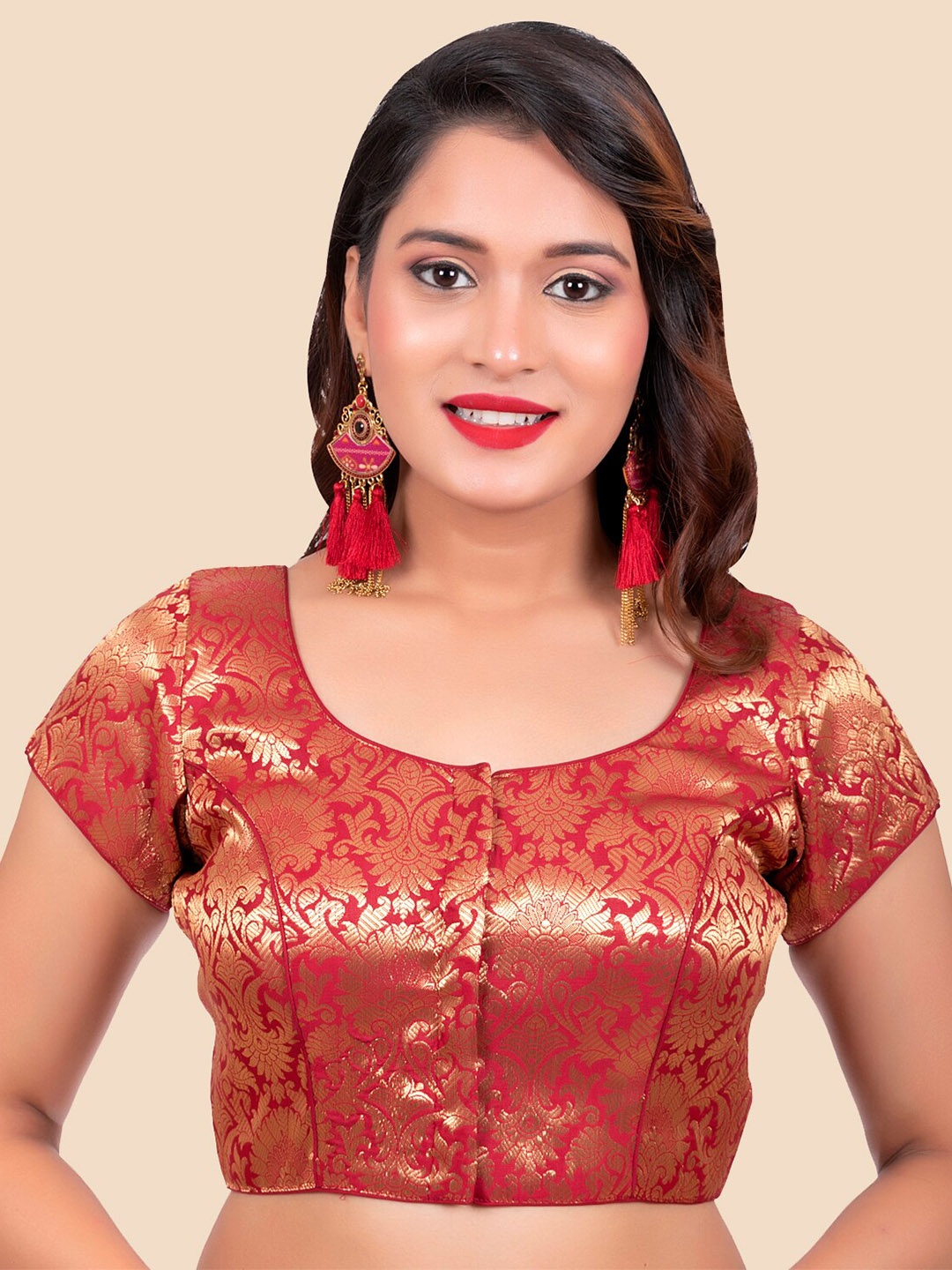 

FEMMIBELLA Women Maroon Woven Design Padded Readymade Saree Blouse