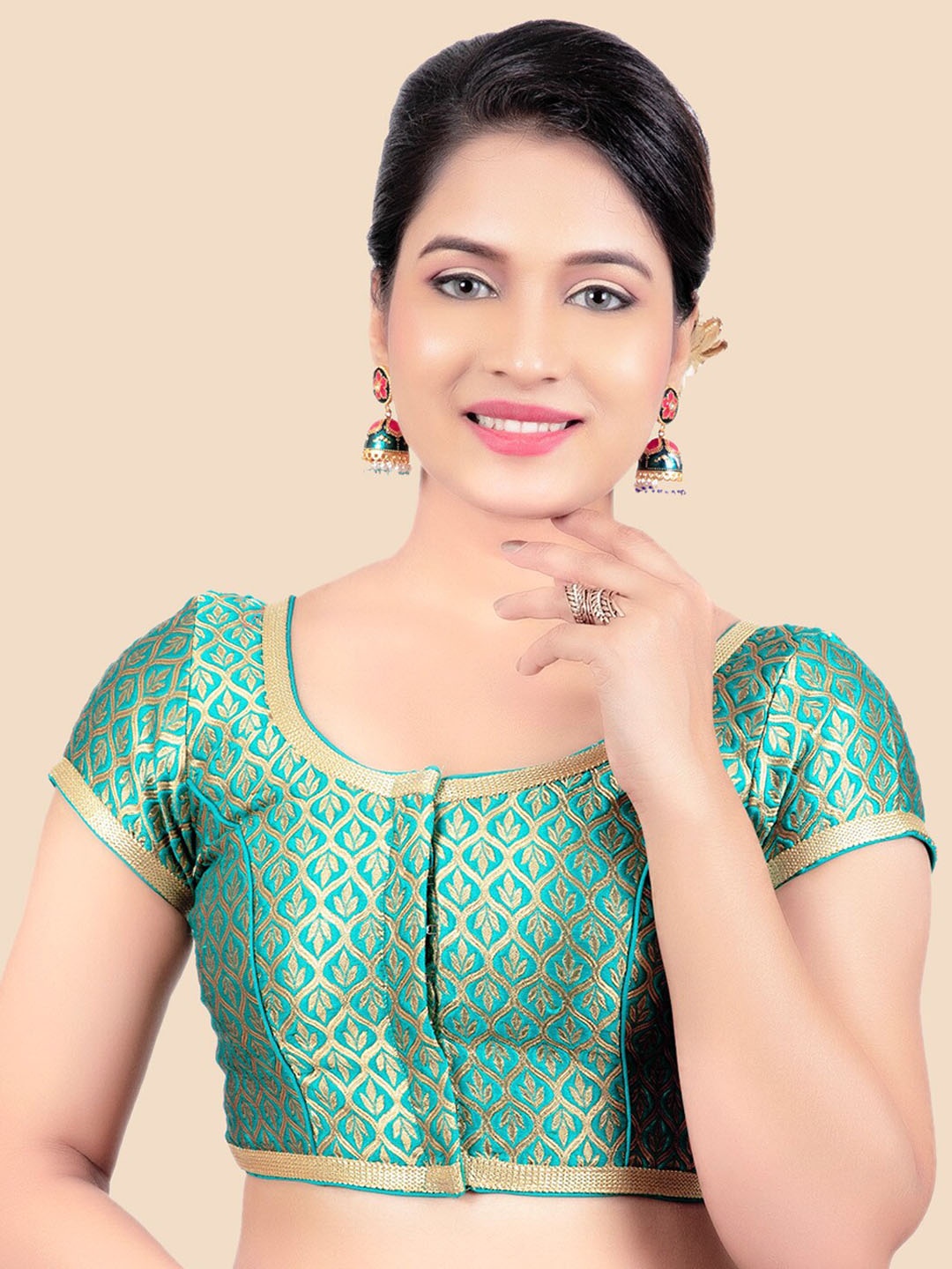 

FEMMIBELLA Women Lime Green Solid Woven-design Brocade Saree Blouse