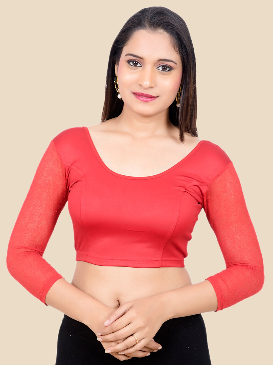 

FEMMIBELLA Red Solid Princess Cut Stretchable Saree Blouse