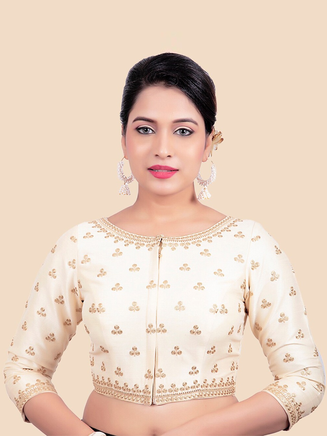 

FEMMIBELLA Women Embroidered Cream Saree Blouse