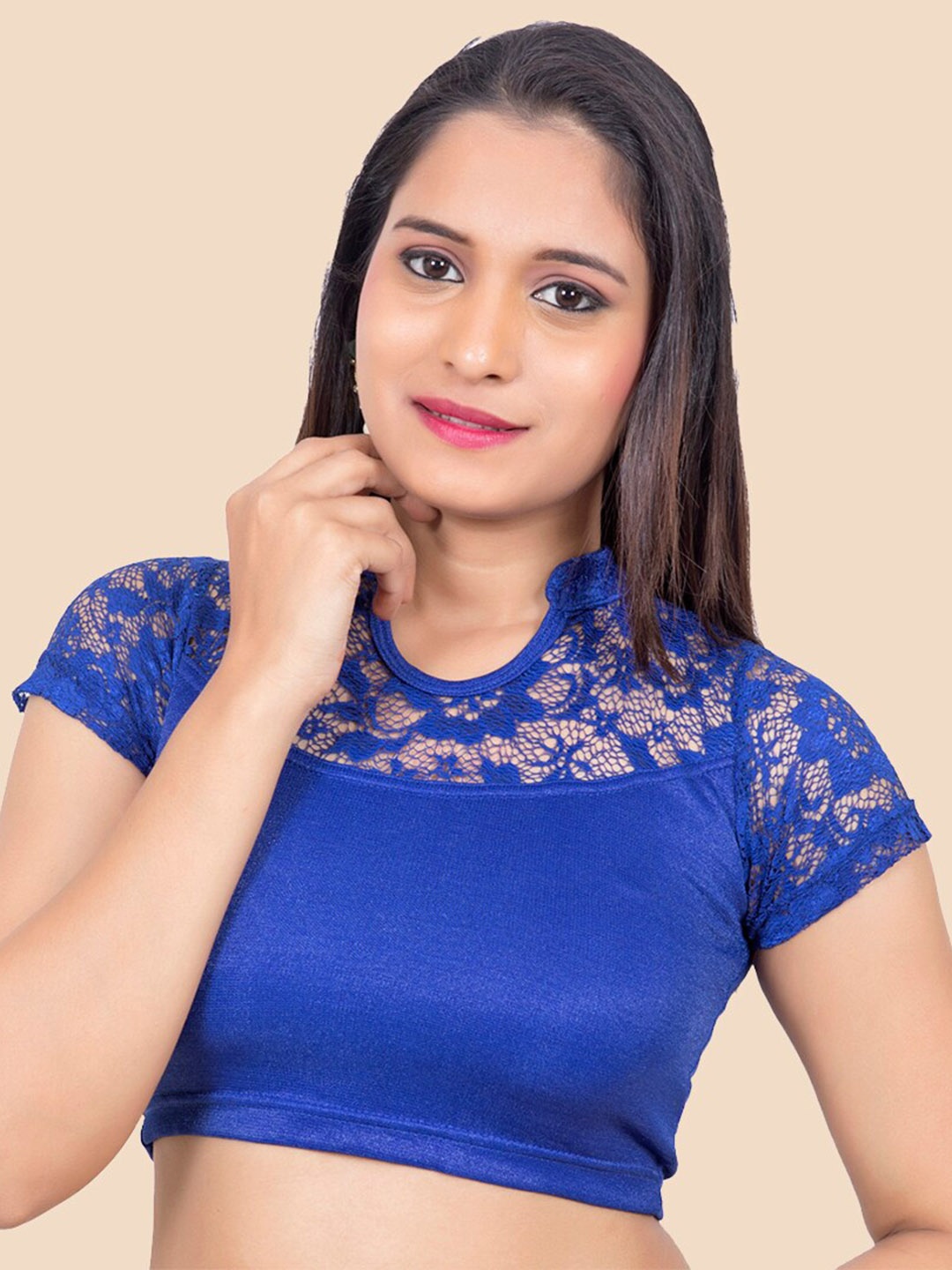 

FEMMIBELLA Women Blue Self Design Padded Stretchable Saree Blouse