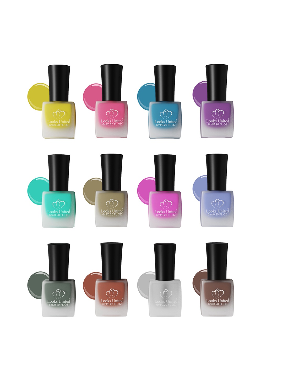

Looks United Set of 12 Matte Collection Quick-Dry Nail Polish 6ml each - Shade P1, Multi