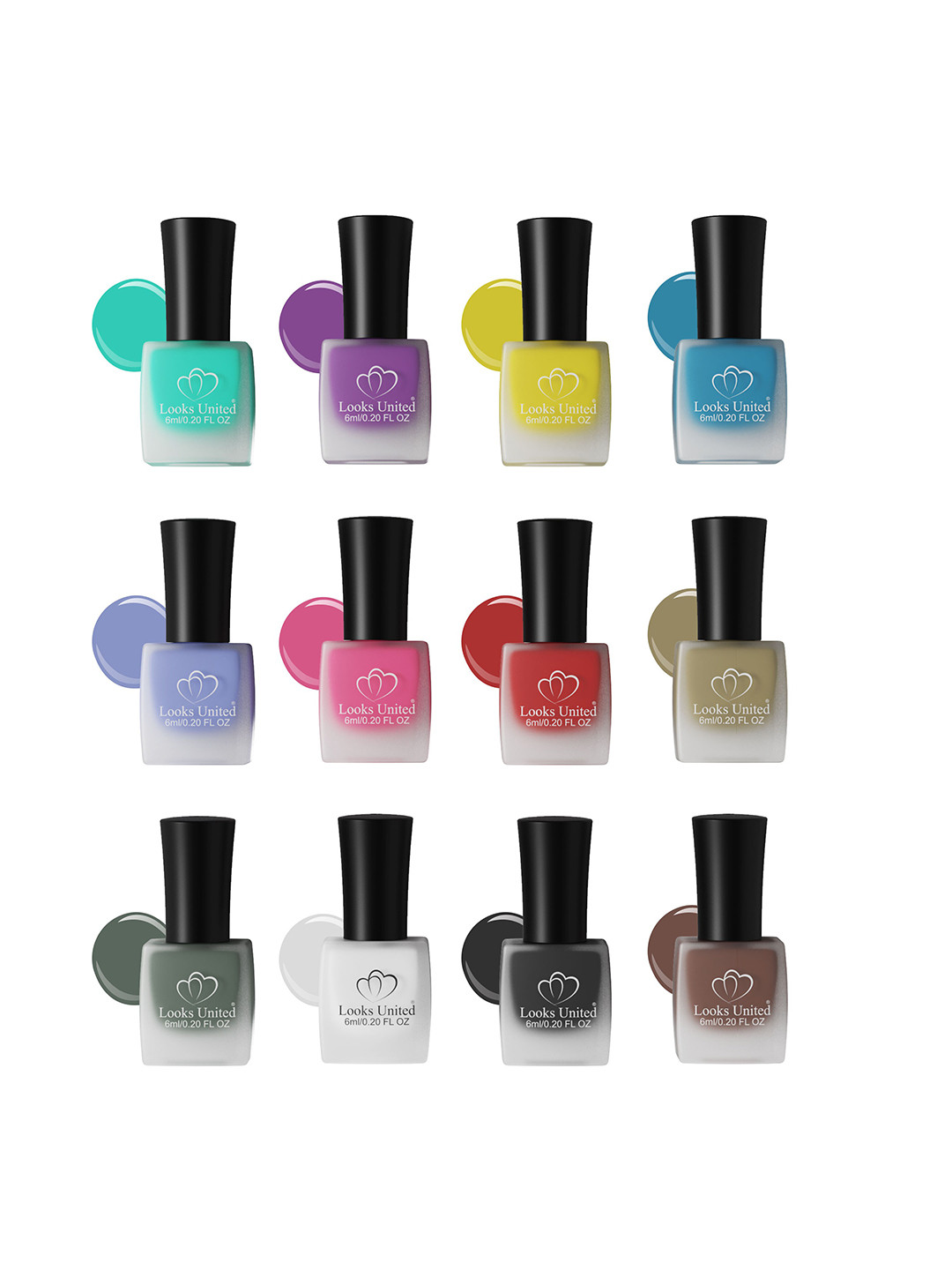 

Looks United Set of 12 Matte Collection Quick-Dry Nail Polish 6ml each - P2, Multi