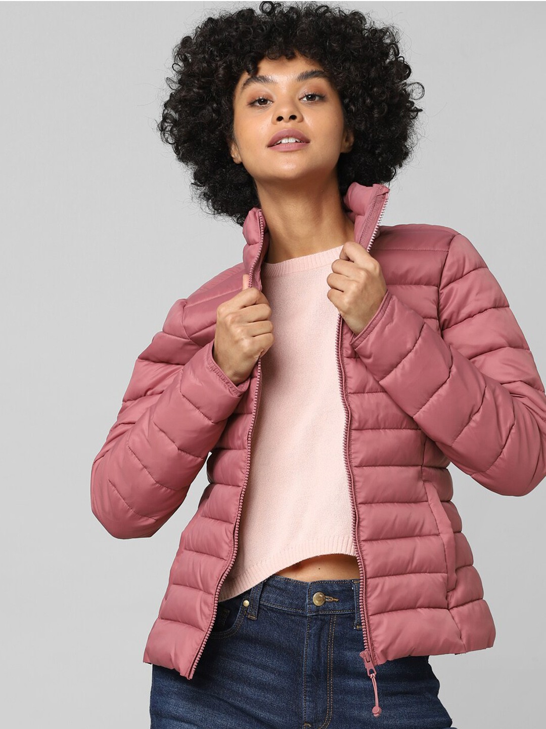 

ONLY Women Pink Checked Padded Jacket