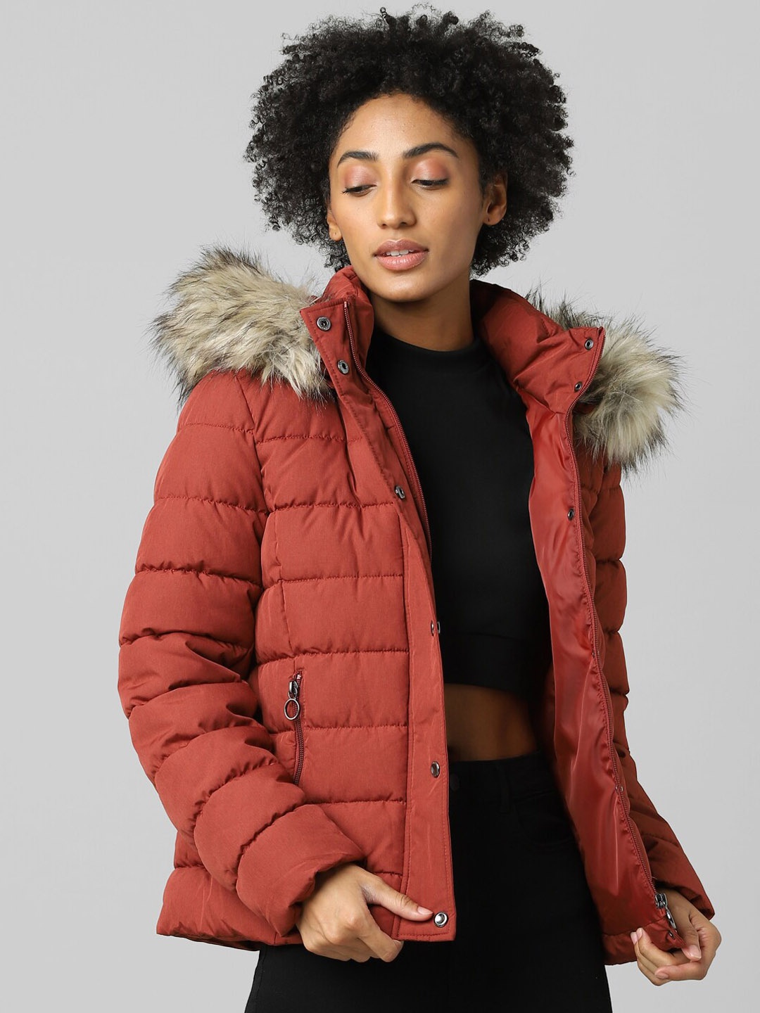 

ONLY Women Maroon Parka Jacket