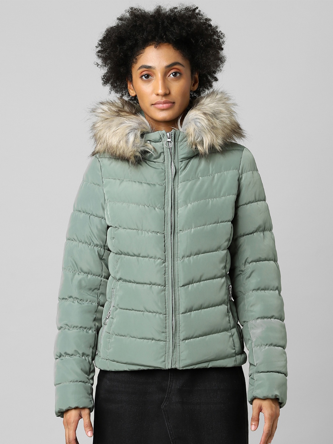 

ONLY Women Green Padded Faux Fur Padded Jacket