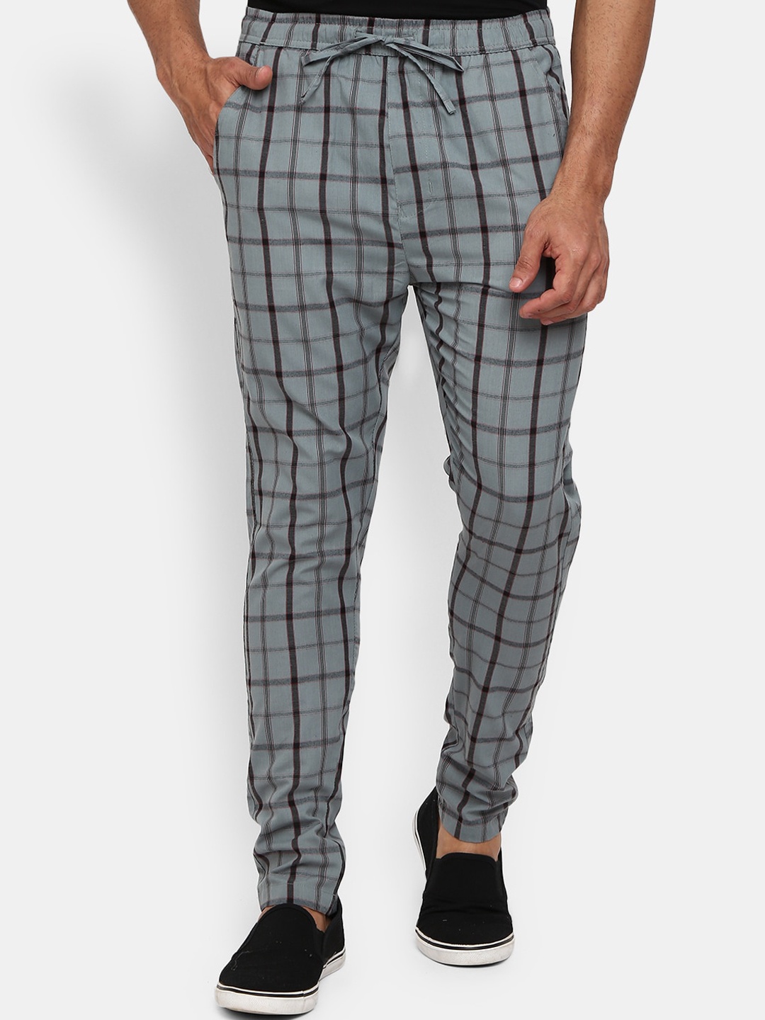 

V-Mart Men Grey Checked Twill Track Pants