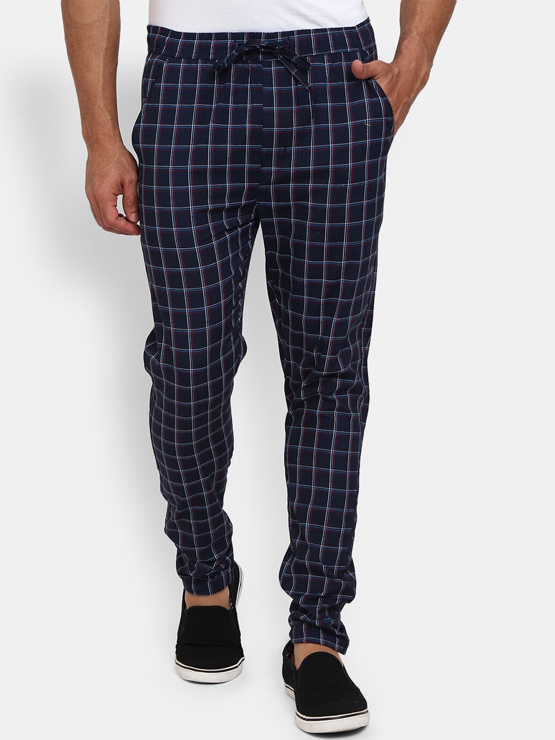 

V-Mart Men Blue Checked Twill Track Pants