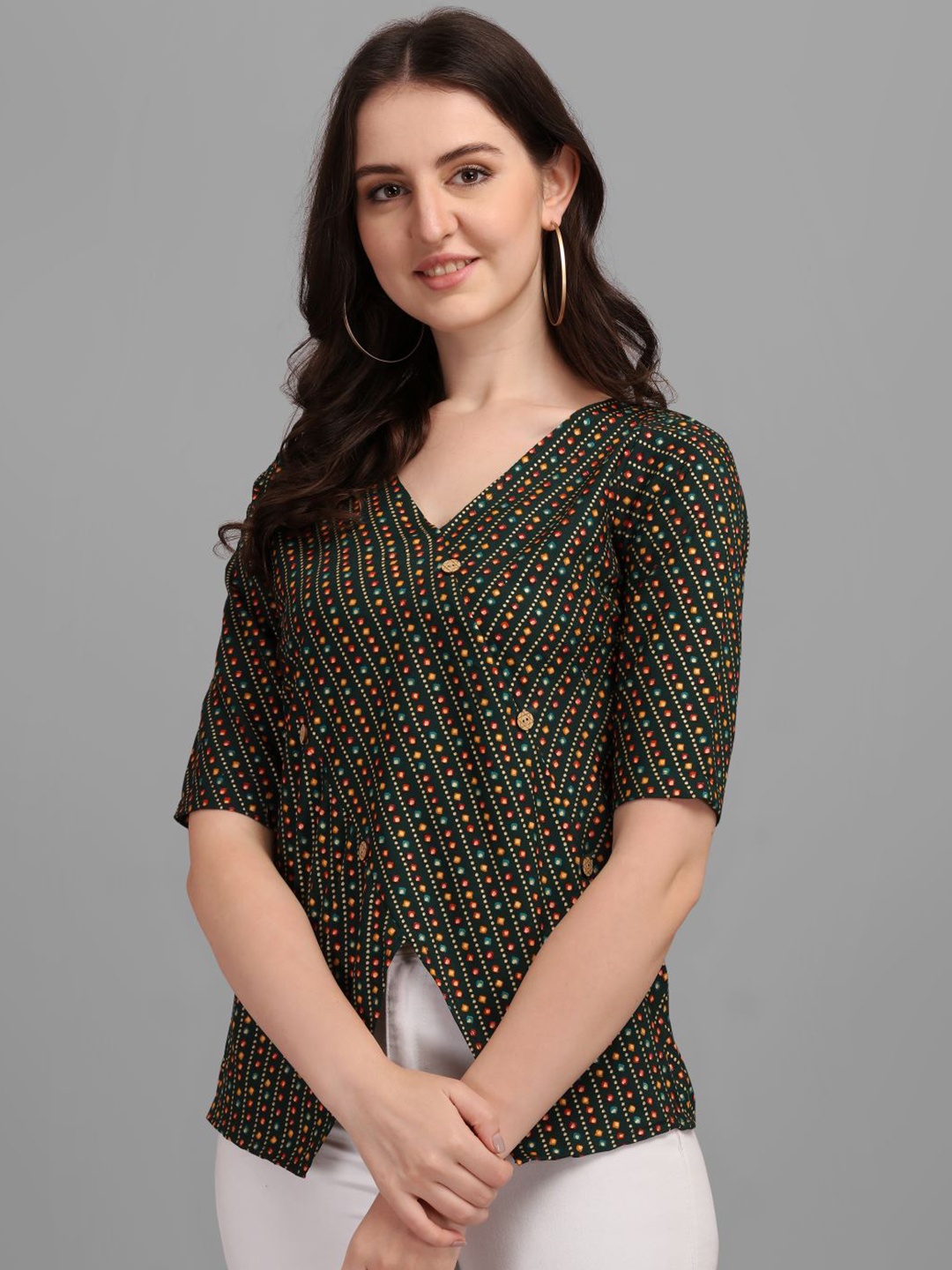 

GUFRINA Green & Multicoloured Printed Wrap Top