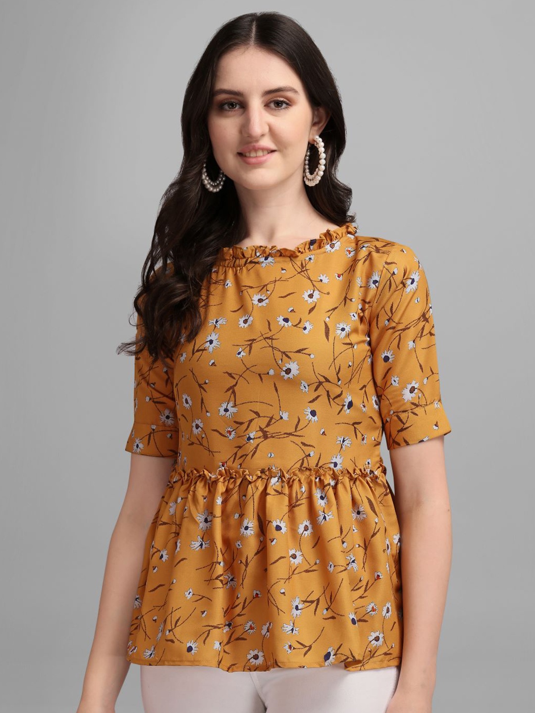 

GUFRINA Yellow Floral Print Top