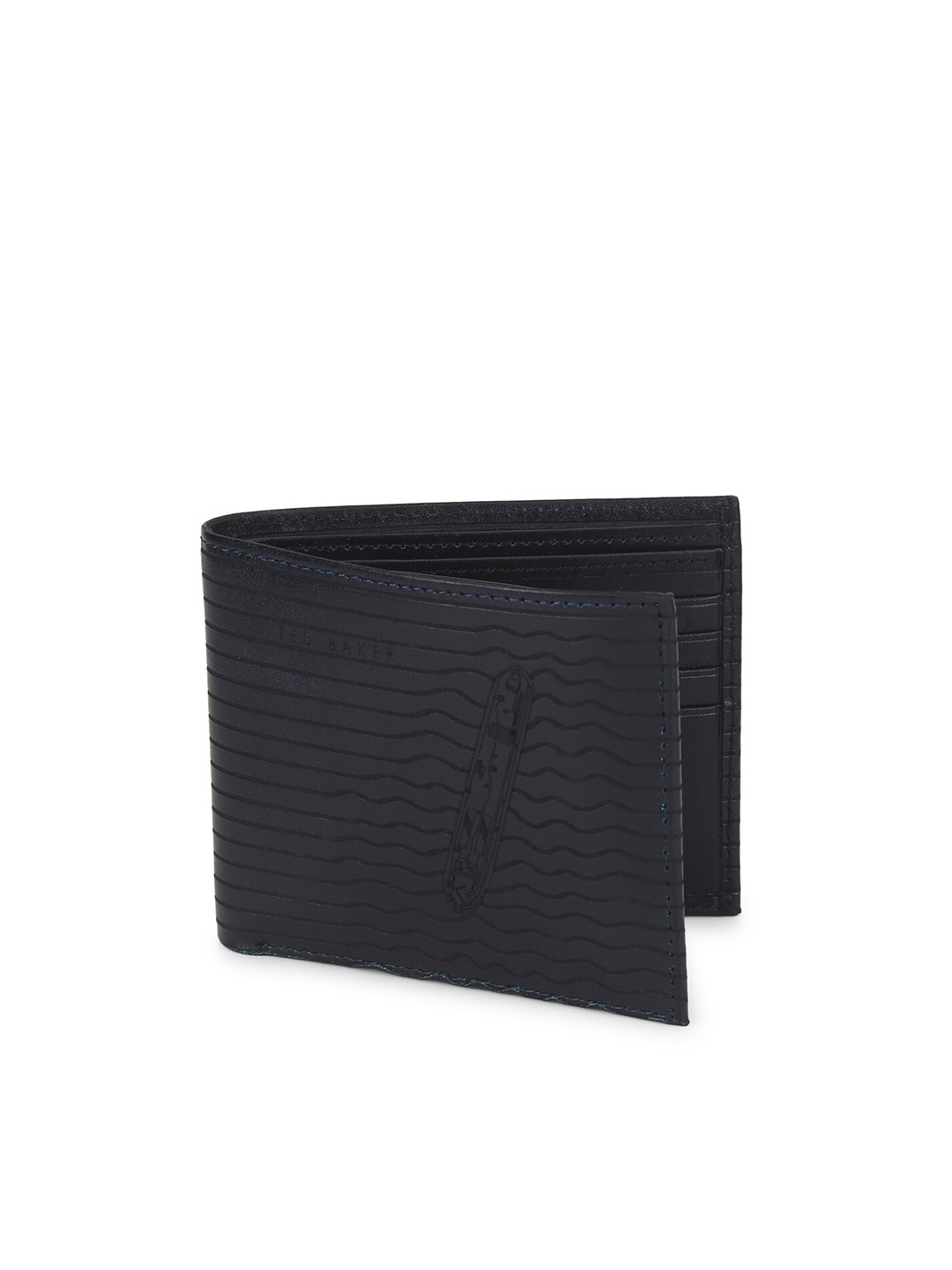

Ted Baker Men Navy Blue Geometric Textured Leather Two Fold Wallet