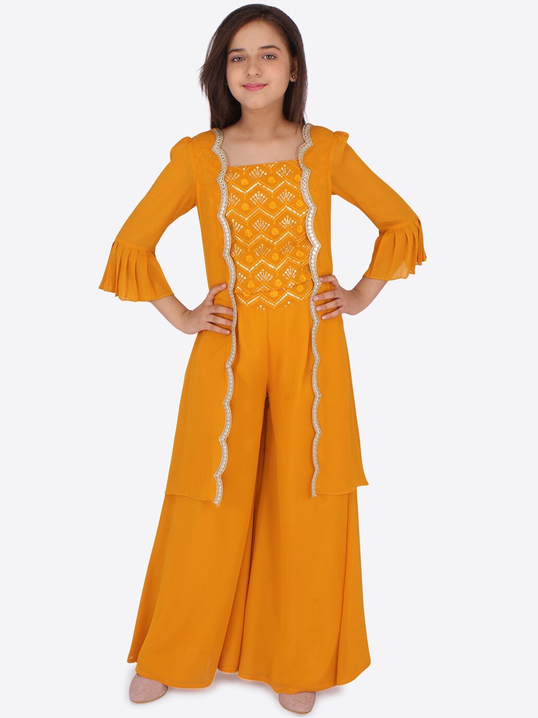 

CUTECUMBER Girls Yellow Sequinned Kurta with Salwar