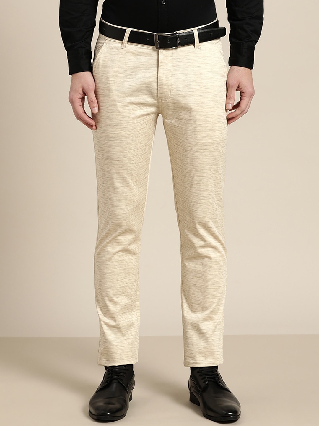

Hancock Men Beige Slim Fit Formal Trousers