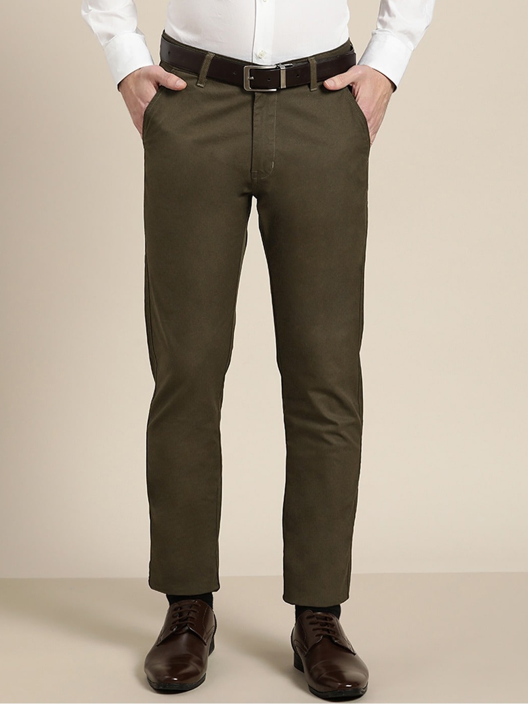 

Hancock Men Green Slim Fit Pure Cotton Formal Trousers