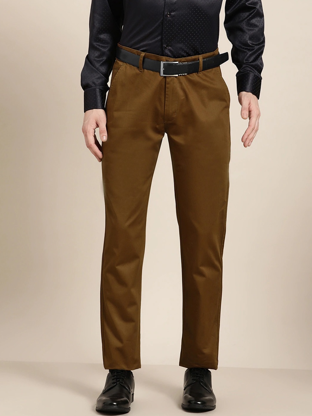 

Hancock Men Brown Slim Fit Pure Cotton Formal Trousers