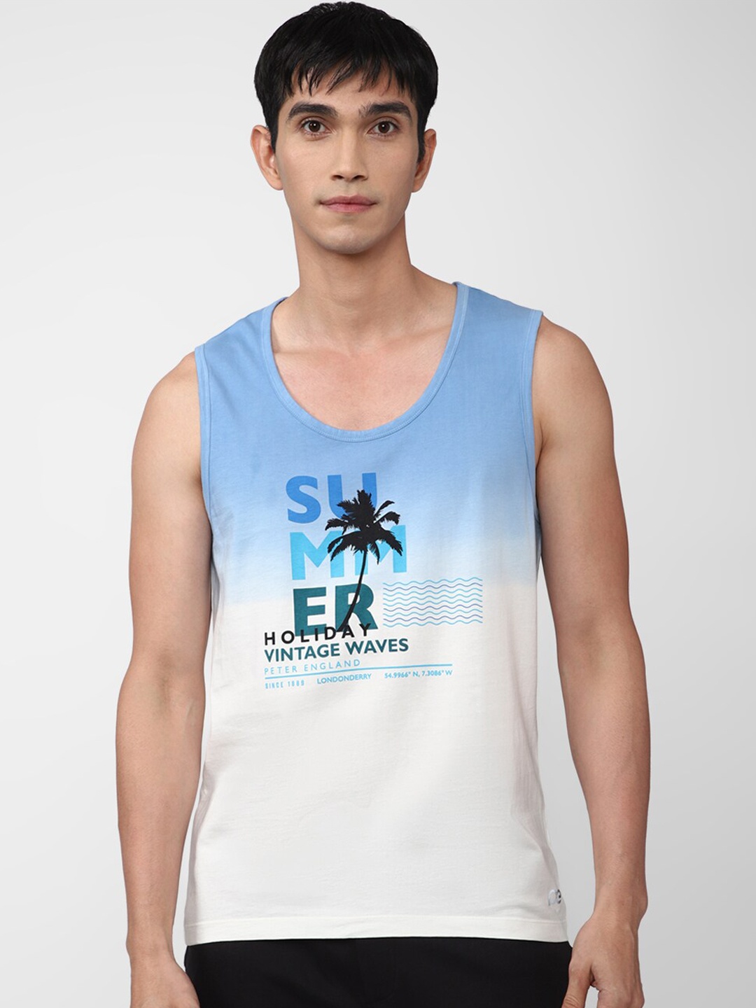 

Peter England Men White Printed Pure Cotton Tank Top