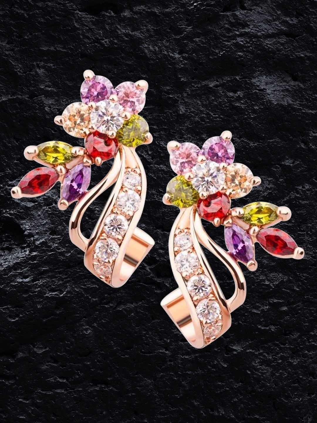 

YouBella Multicoloured Stone-Studded Floral Studs, Multi