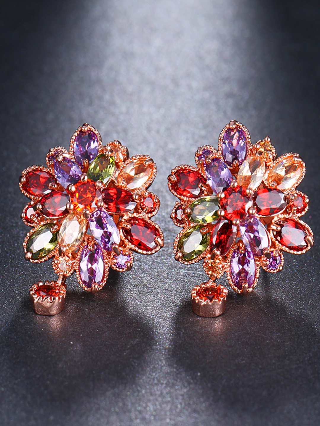 

YouBella Multicoloured Stone-Studded Floral Studs, Multi