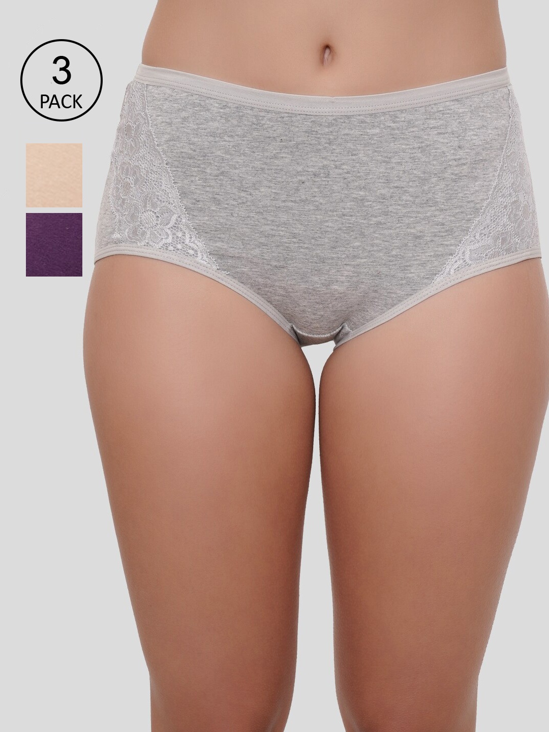 

Amour Secret Women Pack of 3 Solid High Rise Anti-Bacterial Hipster Briefs, Grey